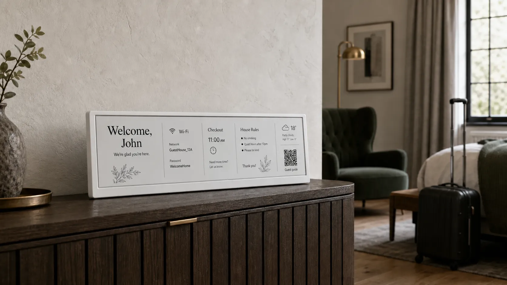 InnSlate guest display showing personalised stay information